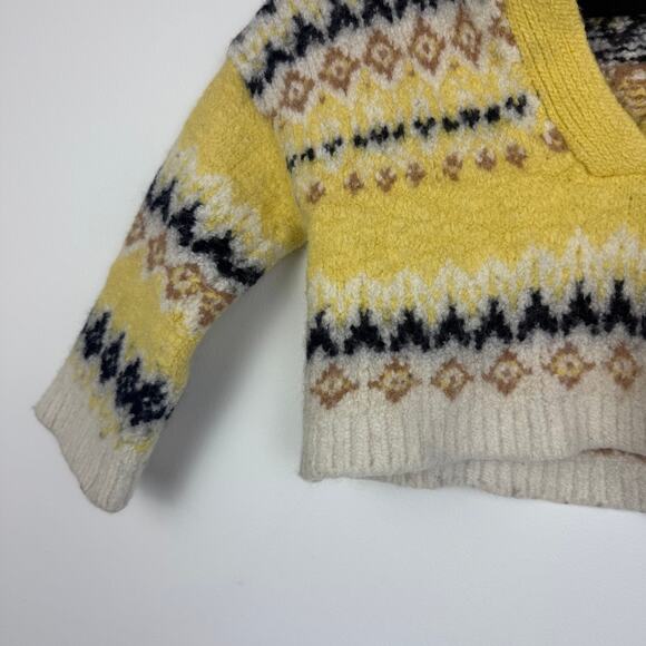 A.L.C. Womens Landry Fair Isle Nordic 100% Merino Wool Yellow Sweater XS READ - Picture 4 of 12